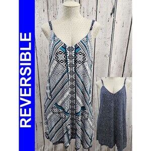 LEMON TART REVERSIBLE Tribal Polka Dot Swing‎ Trapeze Dress Women's M NEW
